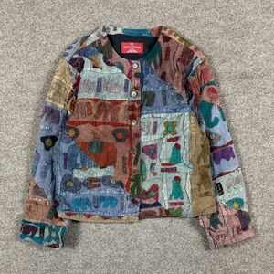 VTG Sacred Threads Animal Floral Patchwork Artsy Hippie Boho Jacket Women’s S/M